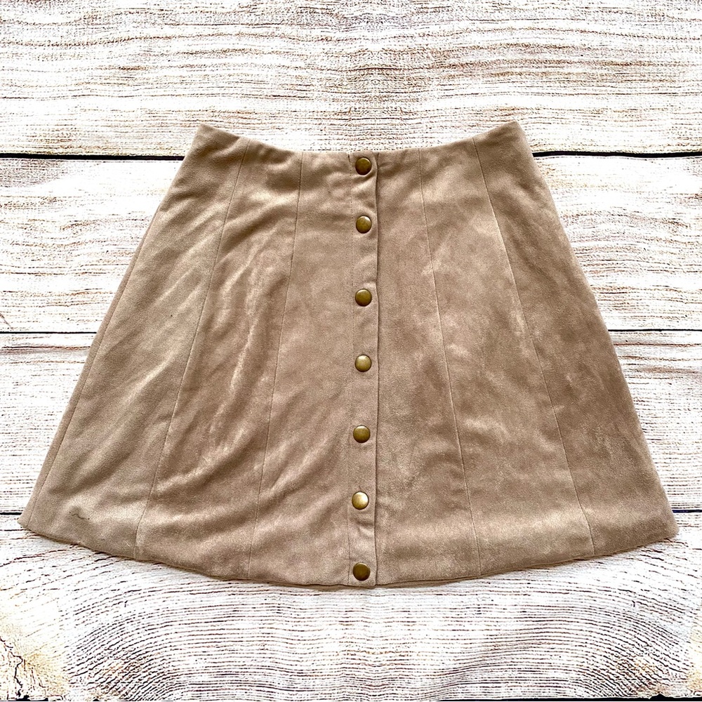 Altar'd State Tan Sueded Fabric Snap Front Mini Skirt Ladies Teen XS